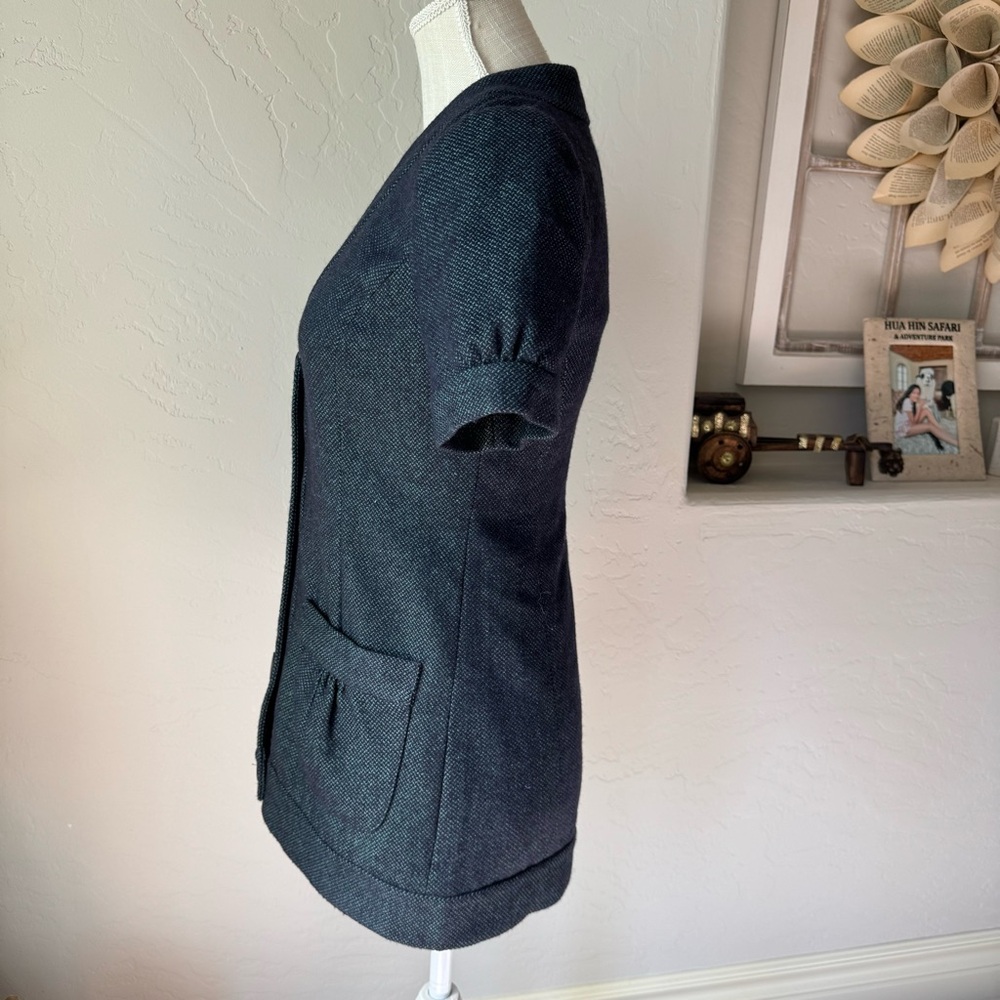 Tabitha Anthropologie Women's Blue Black Wool Blend Short Sleeve Blazer Jacket‎ - Picture 3 of 13